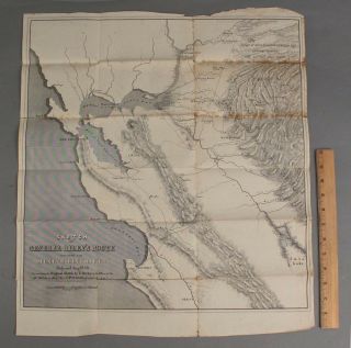 Rare 1849 Antique Gold Rush Mining Map Southern California,  General Rileys Route