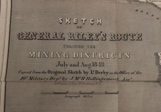 RARE 1849 Antique Gold Rush Mining Map Southern California,  General Rileys Route 2