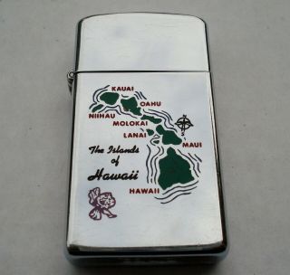 1982 Zippo Slim - Line Cigarette Lighter The Islands Of Hawaii