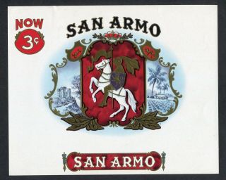 Old San Armo Cigar Label - Castle - Knight On Horse,  Plantation