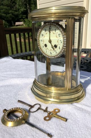 1900’s Antique French Oval Crystal Regulator Mantel Shelf Clock Marti