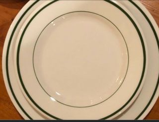 2 VTG Buffalo China Restaurant ware Green Stripe 4 Piece Place Setting Cup Plate 2