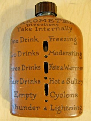 Vintage,  Glass & Leather Barometer Whisky Flask W/limerick Humor,  Holds 6 Ounces