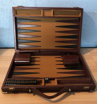 Vintage Cardinal Brown Faux Leather Backgammon Set In Case