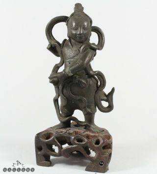 Antique Chinese Ming Dynasty Bronze Buddha Figure Incense Stick Holder