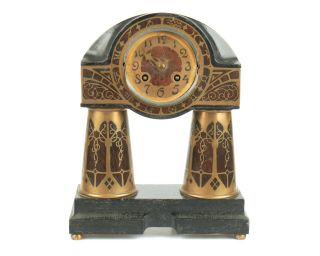 Antique 1900s Erhard & Sohne German Art Nouveau Zodiac Intarsia Clock.