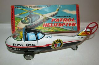 Vintage Tin Litho Friction Police Highway Patrol Helicopter Sankei K No Propeler