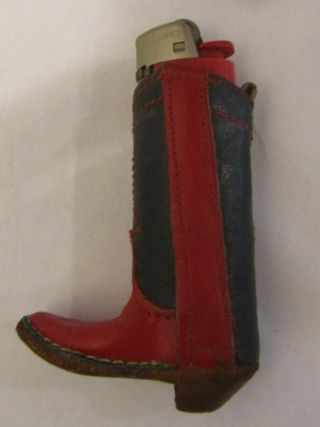 Vintage Western Leather Cowboy Boot Lighter Cover Case Holder Fits Bic