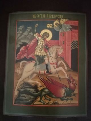 Antique Rare 20c Hand Painted Russian Icon Of St.  George