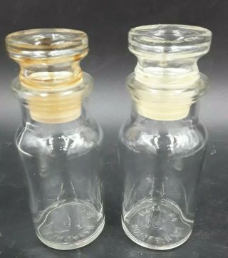 Vtg Set 2 Glass Spice Bottles Apothecary Jars W.  Glass Stoppers Kitchen Japan
