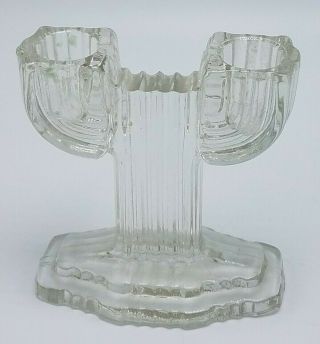 Vintage Anchor Hocking Queen Mary Clear Cactus Art Deco CandleSticks 2