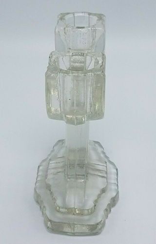 Vintage Anchor Hocking Queen Mary Clear Cactus Art Deco CandleSticks 3