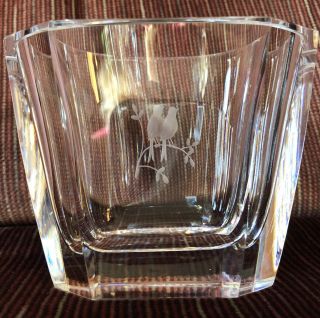 Vintage Orrefors Crystal Art Glass Vase With Etched Birds Numbered And Signed 2