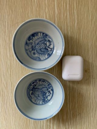 Chinese Blue And White Dishes - Hand Painted Phoenix Plates Age Unknown