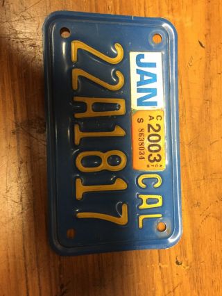 Vintage California Blue Yellow Motorcycle License Plate
