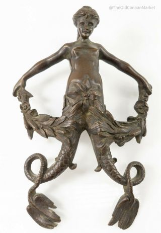 Antique 19th C.  Bronze Figural Decorative Mermaid Figure Handle Architectural