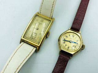 Antique Two Vintage Zentra Wrist Watch Swiss Made Old Stock Gold Plated Case