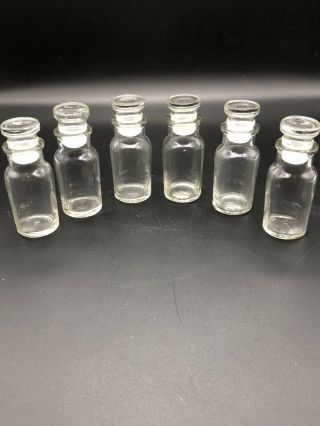 Vintage Clear Glass Spice Jars Bottles Apothecary Glass Stoppers Set Of 6