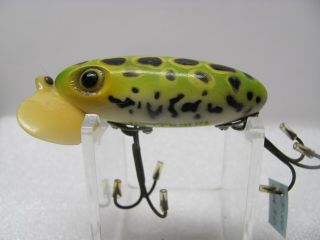 Fred Arbogast 5/8 Oz.  Jitterbug In Frog With Green Stencil,  2nd Hdw,  Yellow Lip