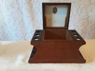 Vintage Walnut Wood Table Top 6 Tobacco Pipe Wooden Rack Stand Holder Hinged Lid