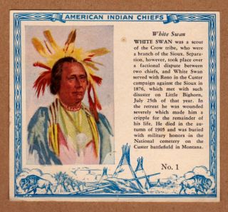 1952 Red Man American Indian Chiefs 1 / White Swan / Crow Tribe / T129