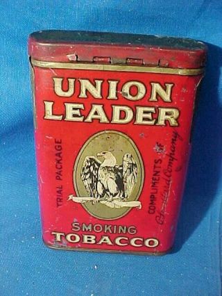 Early 20thc Trial Sample Package Union Leader Brand Pocket Tobacco Tin W Lid
