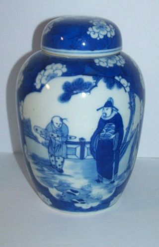 Chinese Blue & White Porcelain Ginger Jar With Lid Hawthorne Pattern
