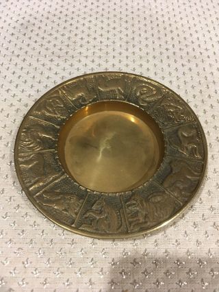 Vintage Brass Zodiac Bowl Dish Ashtray Astrological Symbols 4 5/8 " Diameter