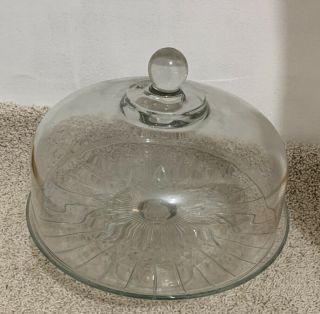 Vintage Etched Glass Pedestal Cake Stand With Dome Cover