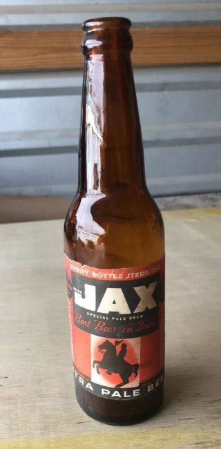 Vintage 1938 Drink Jax " Best Beer In Town " Special Pale Beer Bottle Un - Capped