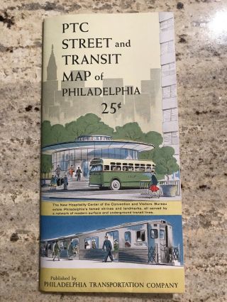 Vintage 1960 Philadelphia Transportation Ptc Street Transit Map Guide Train Bus