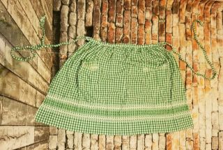 Vintage Green And White Gingham Apron With Two Pocket