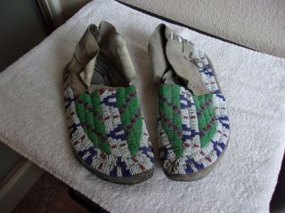 Antique Native American Sioux Beaded Moccasins Circa 1880 Resoled