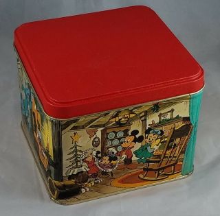 Disney Vintage Christmas Carol Mickey Mouse Tin Container