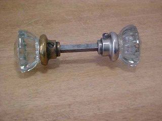 Vintage 12 Point Crystal Glass Door Knob Set W/ Spindle 2 Bases Sh