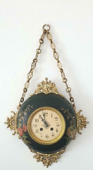 Lovely Antique French 1870’s Embossed Gilt Bronze Circular Striking Wall Clock