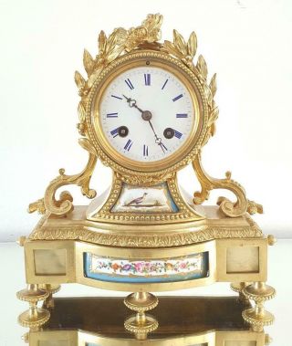 Antique Mantle Clock French Stunning Bronze & Sevres 8 Day Bell Striking