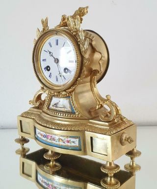 Antique Mantle Clock French Stunning Bronze & Sevres 8 Day Bell Striking 2