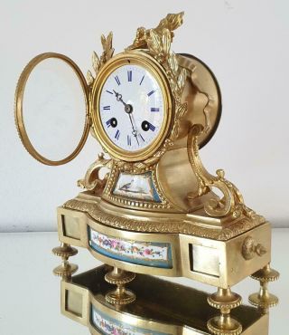 Antique Mantle Clock French Stunning Bronze & Sevres 8 Day Bell Striking 3