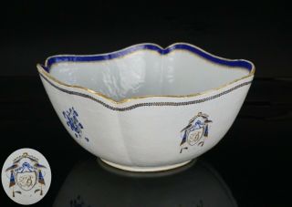Fine Large Chinese Famille Rose Porcelain Monogrammed Armorial Bowl 18th C Qing