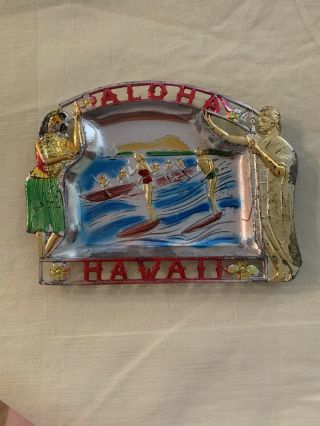 Vintage Aloha Hawaii Metal Souvenir Ashtray Made In Japan Hand Painted