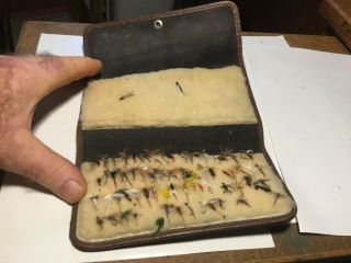 Vintage Leather Fly Fishing Wallet With Nearly 70 Flies