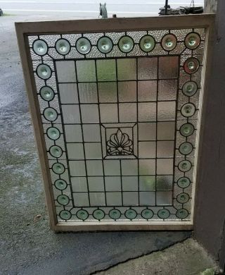 Antique Stained Glass Leaded Church Window,  Baltimore Md Early 1900s,  4 Jewels