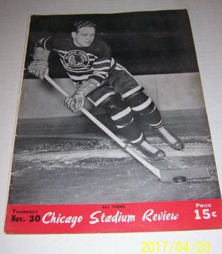 1944 Chicago Blackhawks Vs Boston Bruins Program Bill Thoms Bill Cowley 48 Pages