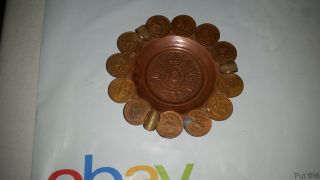 Vintage Antique - Mexican Copper Coin Ashtray Folk Art