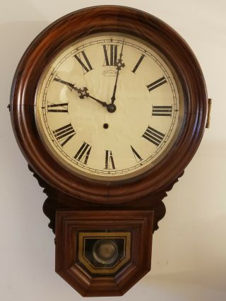 Antique Ingraham " Dew Drop " Round Top School House Regulator Wall Clock