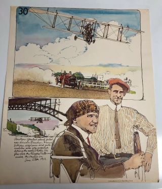 Vintage Lithograph Lincoln Beachey Aviation Greatest Stunt Pilot Ken Dallison