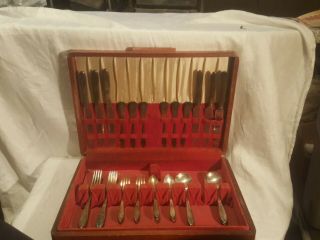 Vintage National Silver Co 32 Piece Silverplate Flatware Set In Wood Box 1951