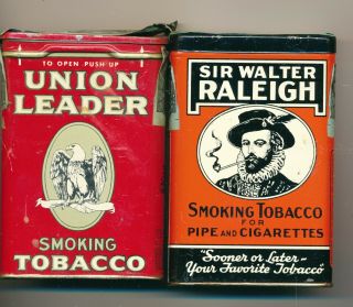 2 Vintage Sir Walter Raleigh And Union Leader Tobacco Tins