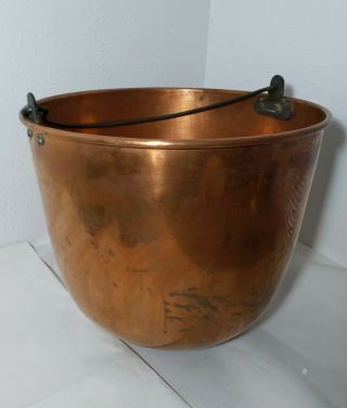 Antique 20 " W Hammered Copper Cauldron Pot Kettle Handle Dovetailed Apple Butter